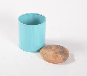 Galvanized Iron & Mango Wood Small Canister Food Container for Use in Fridge for Food <b>Spice</b> Honey Pizza Free Sample Custom Logo - Product Image 3