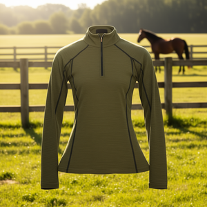 Camiseta de entrenamiento ecuestre para mujer, con cremallera, de tejido transpirable y cálido, de ajuste atlético, para jockey. - Product Image 3