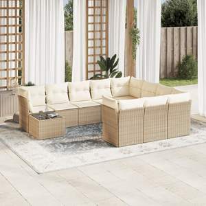 Conjunto de Sofás Grandes para Jardín en Ratán Sintético Beige con Acero con Recubrimiento en Polvo, Muebles de Exterior Premium - Product Image 1