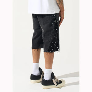Pantalones Cortos de Mezclilla para Hombre, Estilo Hip Hop, Transpirables, Deportivos, para Verano, Gimnasio, 100% Algodón, Vintage, Lavados, Rotos, con Pedrería, Personalizados por el Fabricante - Product Image 2
