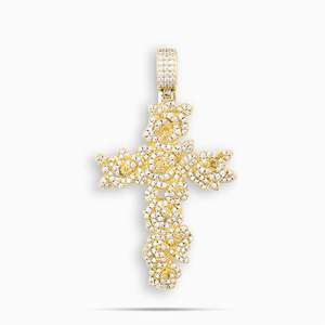 Luxury Iced Out Floral Cross Pendant Necklace 18K Gold Plated Moissanite Stone <b>Box</b> <b>Chain</b> Unisex Everyday Wear - Product Image 2