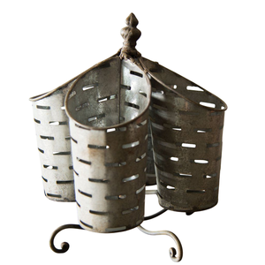 Organizador de utensilios de metal galvanizado estilo rústico con asa de madera y dos recipientes para exhibir en la encimera de la cocina - Product Image 4