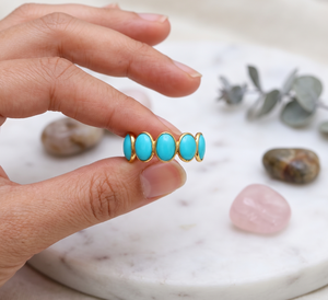 Natural <b>Turquoise</b> Gemstone 9K Yellow <b>Gold</b> Bezel Set IGI Certified Wedding <b>Ring</b> Jewelry Wholesale - Product Image 6