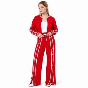 Conjunto Deportivo Rojo Personalizado para Mujer, Chaqueta con Cierre y Pantalones Anchos, Ropa Deportiva Casual de Dos Piezas - Product Image 2