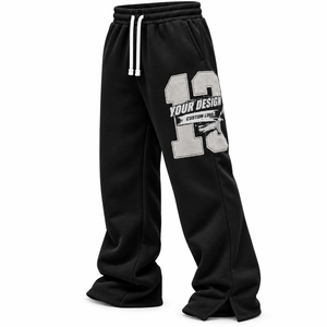 Pantalones Deportivos Unisex de Pierna Ancha en Color Rosa Coral, de Felpa Gruesa, con Cordón Ajustable en la Cintura Elástica, Transpirables, con Parche de Letras y Números, Estilo Urbano - Product Image 4