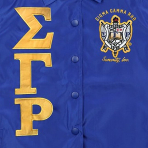 เสื้อแจ็คเก็ตโค้ชฤดูหนาว Sigma Gamma Rho SGRho สีน้ำเงินรอยัล ผลิตจากโพลีเอสเตอร์ 100% เป็นมิตรกับสิ่งแวดล้อม ปักอักษรกรีก กันน้ำ สำหรับชมรมนักศึกษา - Product Image 5