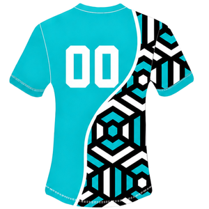 Turquoise Blue <b>Black</b> <b>White</b> Geometric Rugby Jersey Short Sleeve Crew Neck Custom Breathable Training Athletic Team Sportswear - Product Image 2