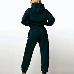 Ensemble de survêtement à capuche vert foncé pour femmes, pantalon long avec poches latérales, tenue décontractée d'automne, taille plus, coupe ample - Product Image 4