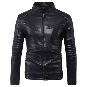 Manufacturer Customized <b>Cycling</b> Leather <b>Jacket</b> Stand Collar Costumes Style <b>Jacket</b> Black for <b>Men</b> - Product Image 1