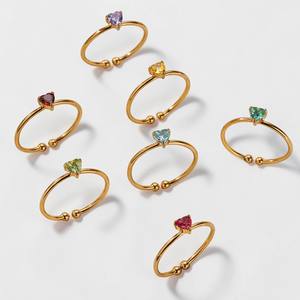 Anillo Abierto Ajustable de Latón Chapado en Oro con Corte de Corazón y Piedra de Cuarzo Zafiro Creado en Laboratorio, Joyería Minimalista Apilable de Moda para Mujer - Product Image 4