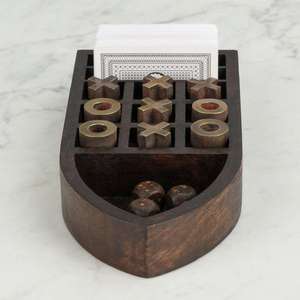 Jeu de dominos et dés en bois style bateau à motif X O XO, jeux nautiques, coffret cadeau, prix abordable - Product Image 1