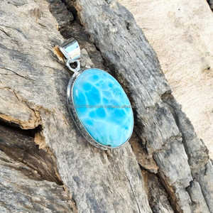 Colgante de Plata de Ley 925 hecho a mano, joyería elegante, colgante de piedras preciosas, joyería de Larimar Natural, colgante delicado, regalos para esposa - Product Image 2