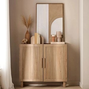 Modern Solid Teak Wood <b>Sideboard</b> with Natural Finish Fluted Design and Customizable Color for Dining Room and Kitchen Use - Product Image 6