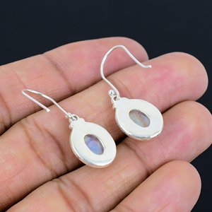 Pendientes de regalo vintage hechos a mano, plata de ley 925, piedra lunar arcoíris natural, joyería elegante con colgante para mujer - Product Image 4