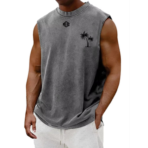 Camiseta sin mangas unisex vintage de punto con lavado ácido, de elastano/poliéster, con logo personalizado, ligera, para yoga y deportes, OEM - Product Image 2