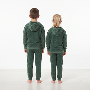 Conjunto Deportivo Infantil de Alta Calidad, Estilo Casual, Lavado Ácido, con Cremallera Completa, 100% Algodón, Color Verde Sólido, Sudadera con Capucha, Personalizable - Product Image 2