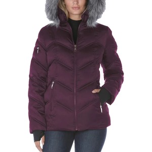 Women's Purple Breathable Quilted Jacket with Fur Trim Hood Full Sleeve Winter <b>Coat</b> <b>Zipper</b> Closure Cotton Lining Woven Fabric - Product Image 6