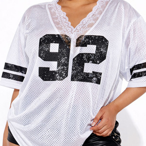 Maillot de football américain tendance en maille blanche personnalisé, coton premium, chemise de sport pour femme, logo personnalisé, service OEM en gros - Product Image 5