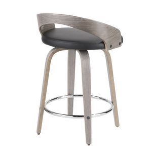 Set di 2 Sgabelli da Bancone Stile Mid-Century Moderno con Legno Grigio Chiaro e Seduta in Ecopelle Nera - Product Image 5