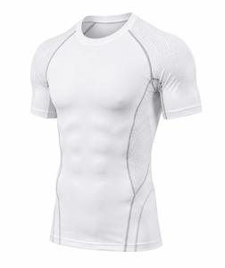 Camiseta de compresión de manga corta personalizada para hombre, con bloques de color, de secado rápido, transpirable, ajuste delgado, deportiva, cuello redondo, tejido liso. - Product Image 2