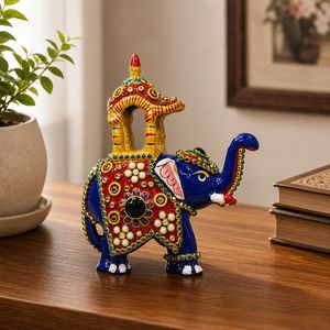 Handcrafted Metal Meenakari Stone Ambabari <b>Elephant</b> Showpiece | Decorative <b>Elephant</b> Figurine | Rajasthani Home <b>Decor</b> - Product Image 6