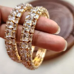 Luxury American Diamond <b>Bangles</b> <b>Set</b> Fancy Bridal Wedding Jewelry CZ Sparkling Designer Party Wear <b>Bangles</b> for Women - Product Image 3