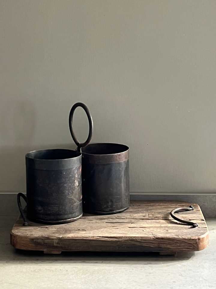 Rectangular Decorative Stand Rustic Reclaimed Wood Display Tray Stand with Metal Handles Weathered ...