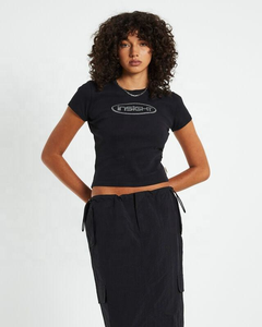 High Quality 100% Cotton <b>Women's</b> <b>Crop</b> <b>Top</b> Lightweight Breathable Anti-Wrinkle Stand Collar Logo Regular Fit Workout Summer QUICK - Product Image 2