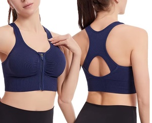 Soutien-gorge de sport pour femme avec fermeture éclair avant et dos ouvert, bleu marine, maintien élevé, pour yoga et fitness - Product Image 1