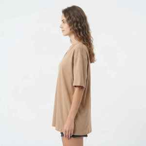 Women's Light <b>Brown</b> V-Neck Short <b>Sleeve</b> T-Shirt Loose Fit 100% Cotton Casual Jersey Logo <b>Top</b> Spring Summer Wear - Product Image 5