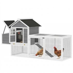 Pollaio in legno da esterno da 82 pollici con cassetta per la deposizione e vassoio estraibile, grande casetta per galline per 2-3 galline, gabbie per animali tipo A - Product Image 1