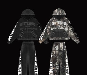 Ensemble sweat à capuche et pantalon de survêtement court, coupe droite, imprimé camouflage, ourlet brut, grammage lourd, style streetwear, 100% coton, personnalisable pour fabricants - Product Image 6