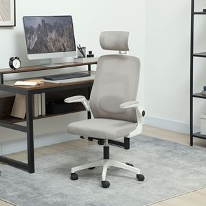 Silla de oficina ejecutiva de malla con brazos móviles, soporte lumbar ajustable gris y reposacabezas giratorio - Product Image 2