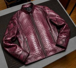 Men's Purple Snake Skin Texture Leather <b>Jacket</b> <b>Zip</b> <b>Up</b> Bomber Coat Fashion Streetwear Outerwear - Product Image 1