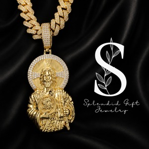 Splendid Gift Jewelry - Collar con Colgante de Jesús en Oro de 24K, con Diamantes Redondos, Amuleto Religioso, Joyería Unisex de Estilo Hip Hop - Product Image 1