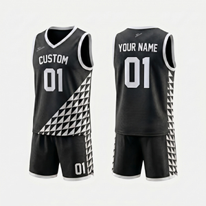 Ensemble de maillots de basket-ball personnalisés, noir et orange, imprimé géométrique, col en V, sans manches, unisexe, adulte, maille respirante, sublimé, personnalisé - Product Image 3