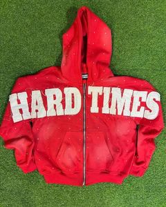 Men's Vintage Acid Wash Zip Up Hoodie Oversized Cotton Sweatshirt <b>Rhinestone</b> Letter Streetwear <b>Jacket</b> - Product Image 3