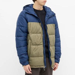 Veste matelassée bicolore pour homme, manteau d'hiver chaud à capuche, parka rembourrée coupe-vent bleu kaki, manteau épais de mode pour l'extérieur - Product Image 1