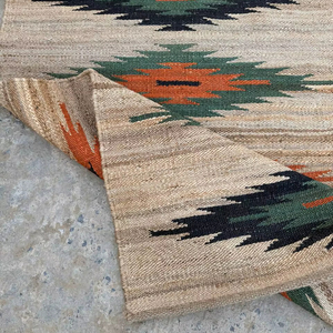 Alfombra de cáñamo y yute hecha a mano, moderna y duradera, con diseño geométrico étnico, ecológica, lavable, de pelo bajo y grosor delgado, tamaño personalizado. - Product Image 1