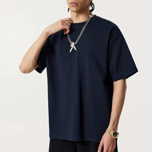 Heavyweight Blank 100% Cotton T-Shirt Drop Shoulder Cropped T-Shirt for Men Custom <b>Logo</b> Crew Neck Blank Tee - Product Image 2