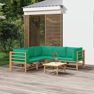 Ensemble de salon de jardin en bambou naturel et vert avec collection de meubles d'extérieur élégants en polyester - Product Image 1