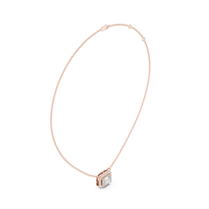 Collar con Colgante de Diamante Corte Esmeralda con Halo en Oro Rosa de 14K, Joyería para Mujer, Oro Cultivado en Laboratorio, para Regalo de Boda o Fiesta - Product Image 4