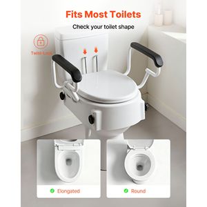 Rialzo per WC con Capacità di Carico di 136 Kg, Altezza Regolabile su 3 Livelli, Sedile Allargato, Attrezzatura di Sicurezza per Bagno - Product Image 3