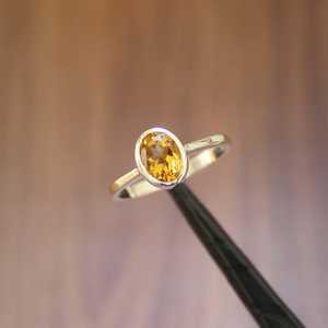 Bezel <b>Set</b> Yellow Citrine <b>Ring</b> S925 Sterling Silver 14K <b>Gold</b> Plated Handmade Gemstone <b>Ring</b> Elegant Jewelry - Product Image 3