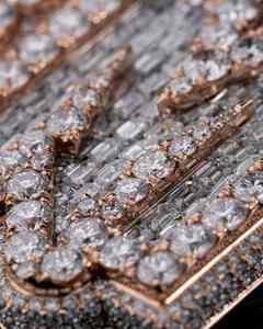 Pendentif personnalisé en moissanite « OSM » en or rose avec attache sertie de diamants, bijoux scintillants pour hommes, taille baguette et ronde - Product Image 6