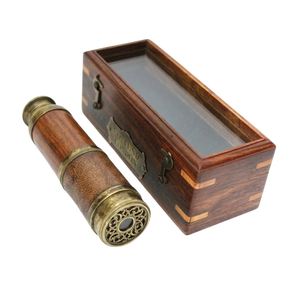 Telescopio vintage de latón y cuero con caja de madera, binoculares de alta potencia para caza, observación de aves, miras náuticas, decoración marina. - Product Image 1