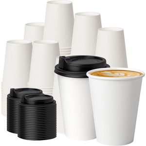 Confezione da 100 Bicchieri Monouso da 350 ml con Coperchi Antigoccia per Bevande Calde/Fredde, Ideali per Casa e Caffetteria - Product Image 1