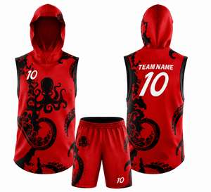 Conjunto de Uniforme de Baloncesto Personalizado Sublimado sin Mangas con Capucha, Secado Rápido, Estampado Gráfico, Unisex, Ropa Deportiva 100% - Product Image 1