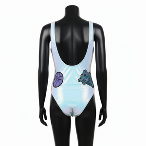 Maillot de bain une pièce pour femme, tissu extensible premium en polyester et élasthanne 200 GSM, bleu, motif graphique, logo personnalisé. - Product Image 6