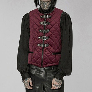 Chaleco Gótico Punk Negro para Hombre con Múltiples Hebillas en la Parte Delantera, Chaleco Acolchado de Invierno con Forro de Algodón - Product Image 1